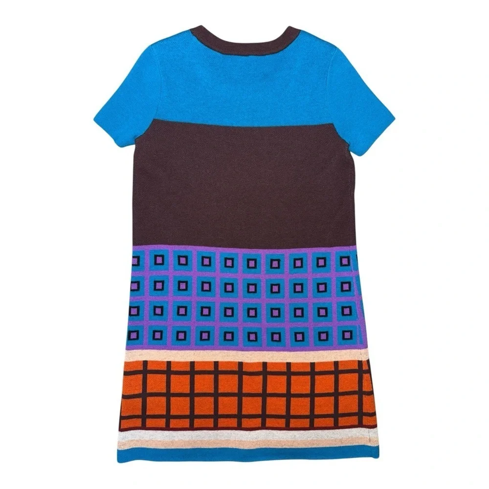Kate Spade Blue and Black Short Sleeve Dress with Geometric Patterns